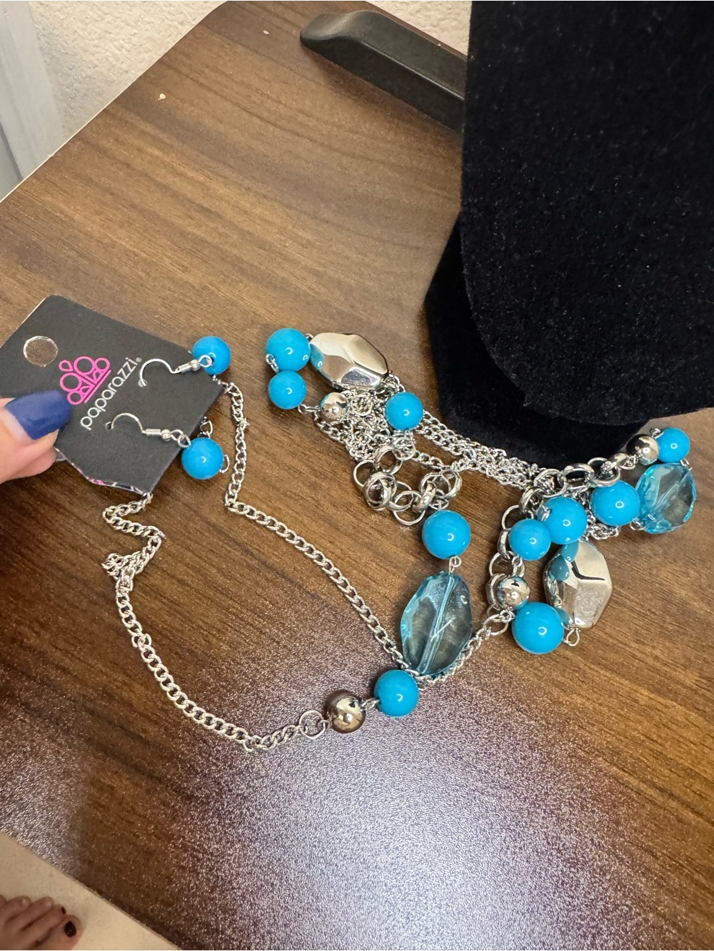 paparazzi Silver-Tone Necklace with Turquoise Blue Beads and Earrings - Picture 3 of 8